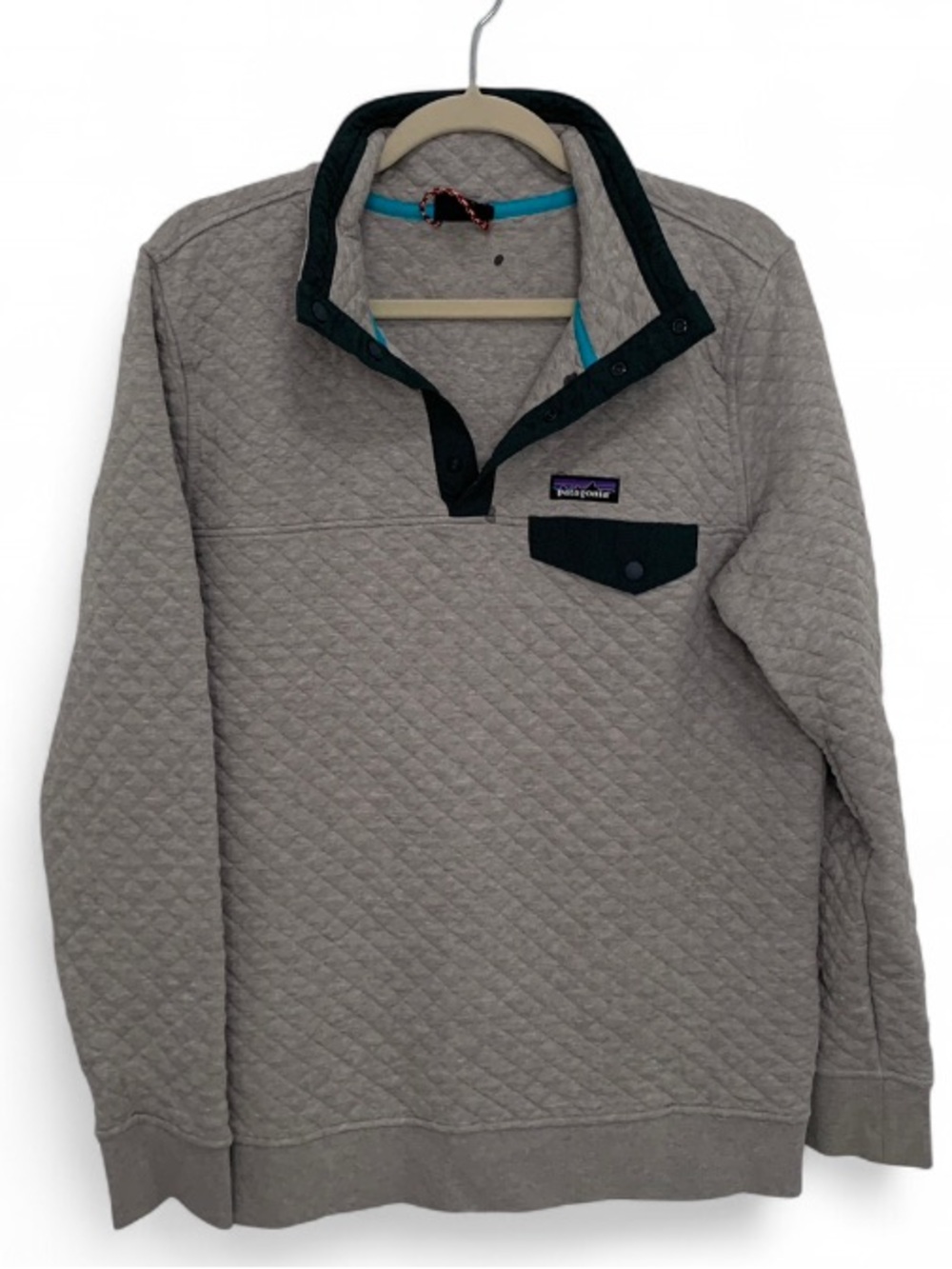Patagonia Organic Cotton T Snap Quilted Pullover Sweatshirt - Light Gray